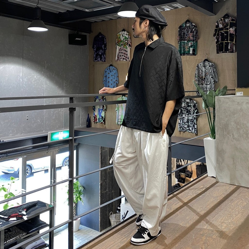 CHECKER PLATE HALF ZIP SHIRT #BLACK [SS24-S03]