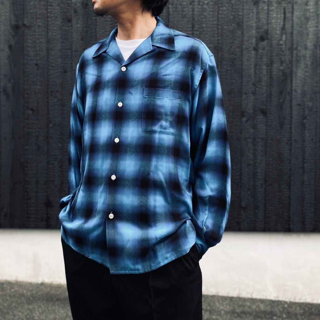 OMBRE CHECK OPEN COLLAR SHIRT L/S ( TYPE-5 ) #BLUE [26FW-WMS-OC08]