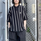 STRIPE KNIT POLO #BLACK [SS24-KN03]