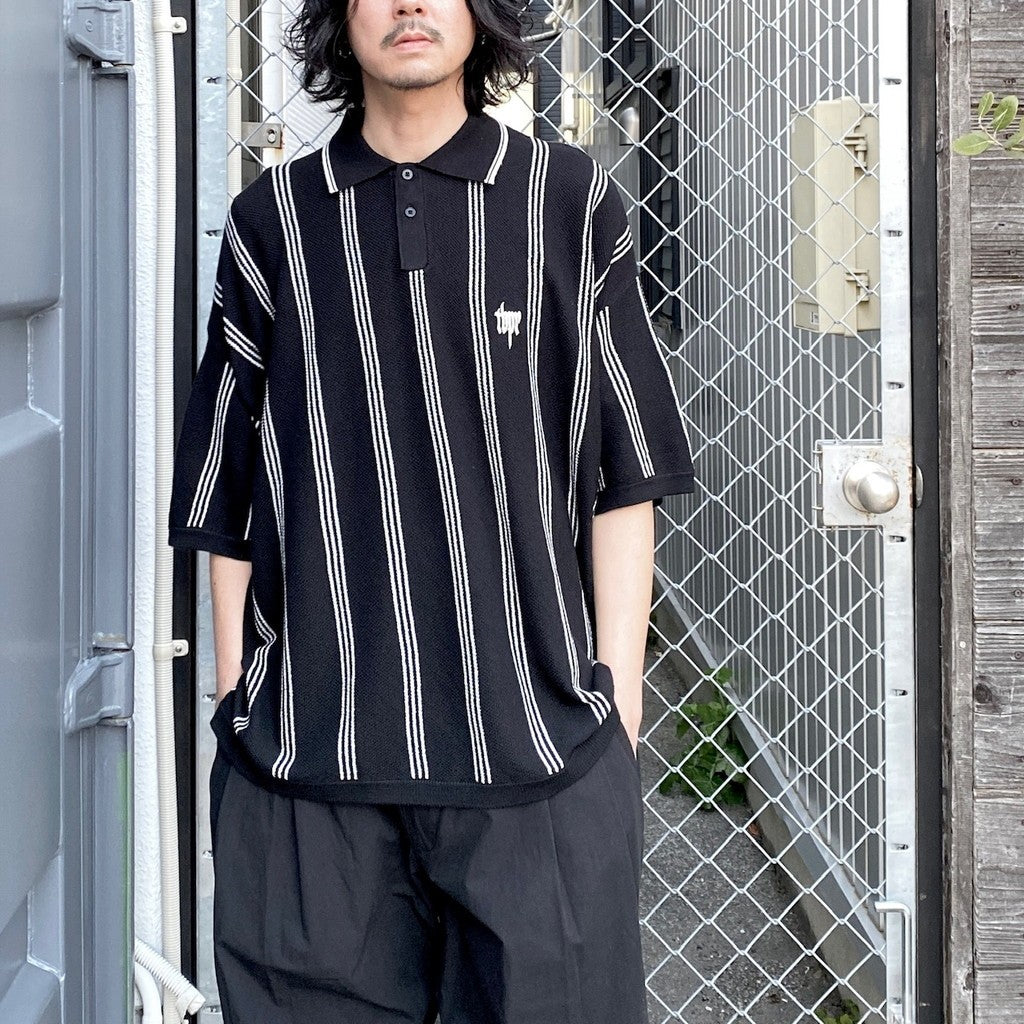STRIPE KNIT POLO #BLACK [SS24-KN03]