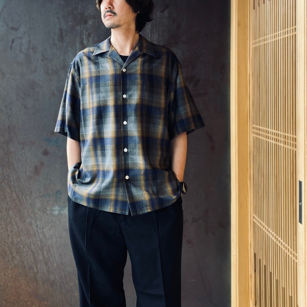 OMBRE CHECK OPEN COLLAR SHIRT S/S ( TYPE-1 ) #BLUE [26SS-WMS-OC09]