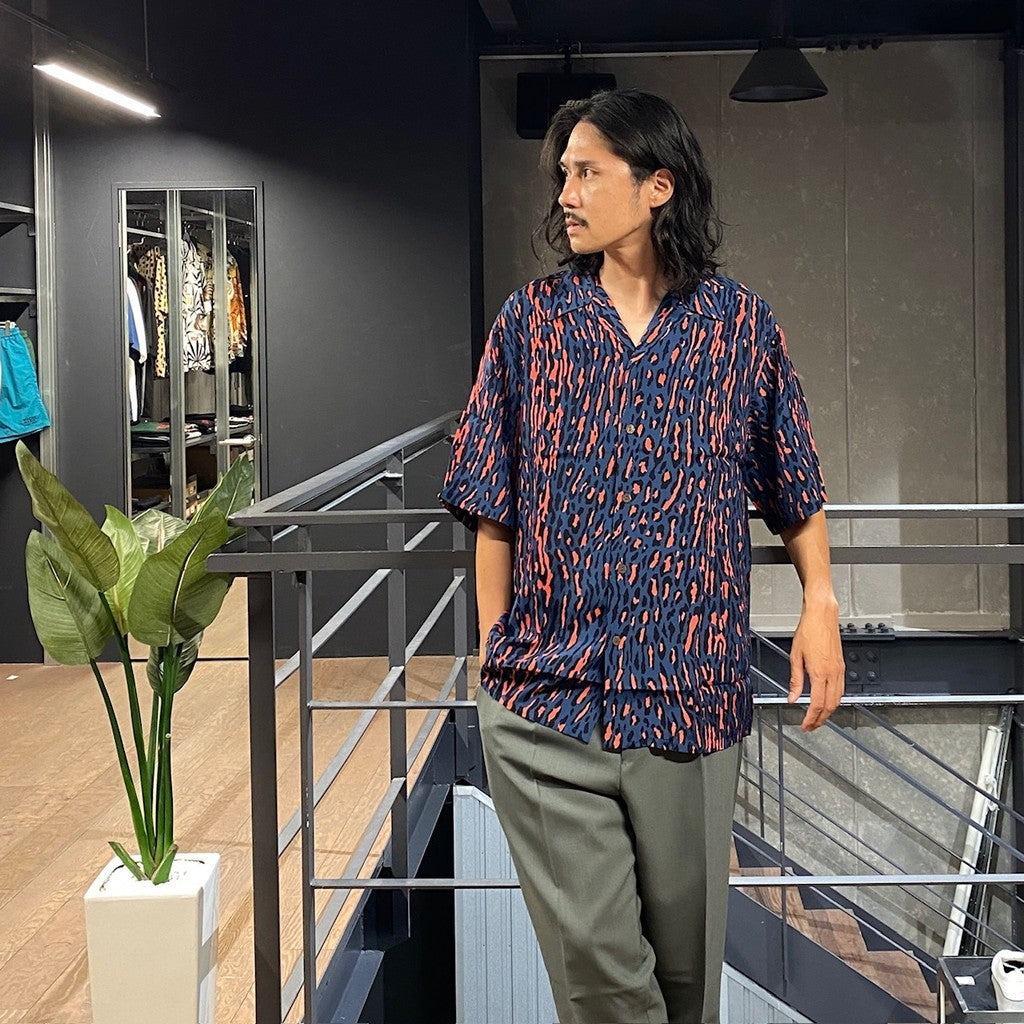 豹紋夏威夷襯衫 短袖 #藍色 [24FWE-WMS-HI01]