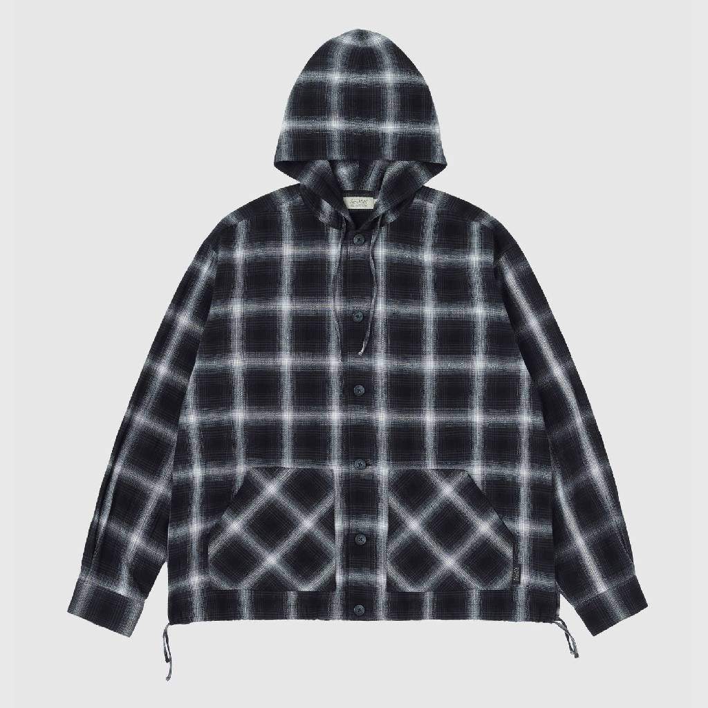 Ombre Plaid Hooded Shirt #Black Plaid [SD26S-SH03]