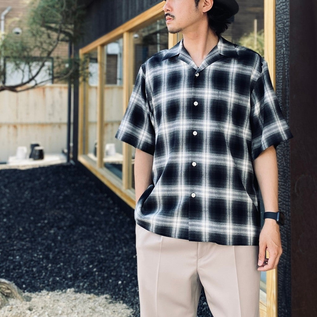 OMBRE CHECK OPEN COLLAR SHIRT S/S ( TYPE-2 ) #GRAY [26SS-WMS-OC10]