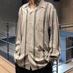 條紋開領長袖襯衫 #灰色 [24FWE-WMS-OC01]