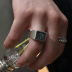 Signet Ring with Steel Gray Flower #SILVER [XOR117]