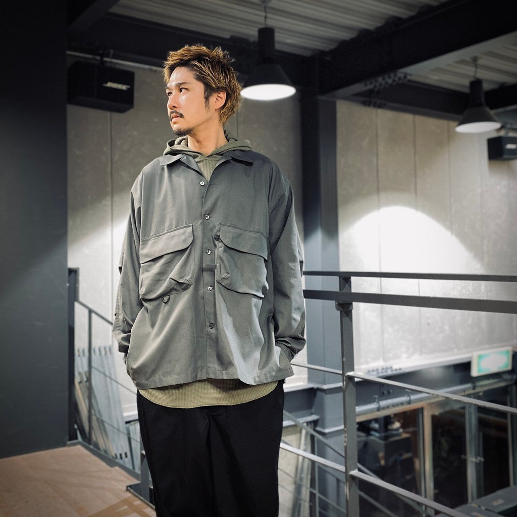 TECH SPORTS OPEN COLLAR SHIRT L/S #CHARCOAL [BE-82025]