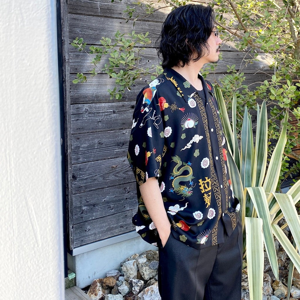 【レア品】Eanbe アロハシャツ拉麺　ブラック【Lサイズ】 拉麺 L/S SHIRT / BLACK – Eanbe