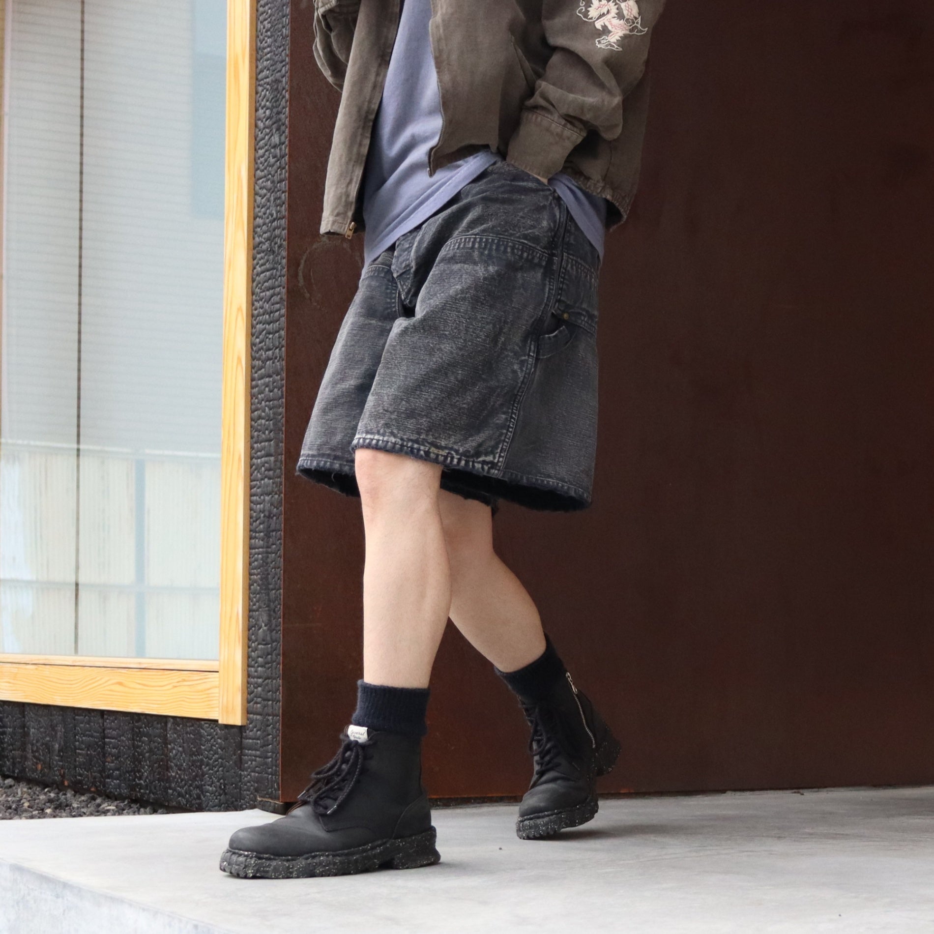 DOUBLE KNEE DUCK SHORTS AGED #BLACK [BW261-DKDS] - cocorozashi