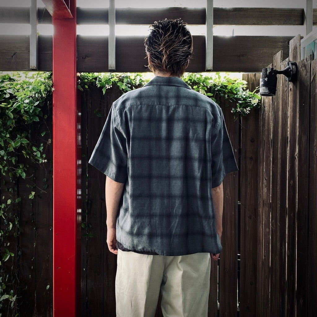 OMBRE CHECK OPEN COLLAR SHIRT S/S ( TYPE-3 ) #GRAY [25SS-WMS