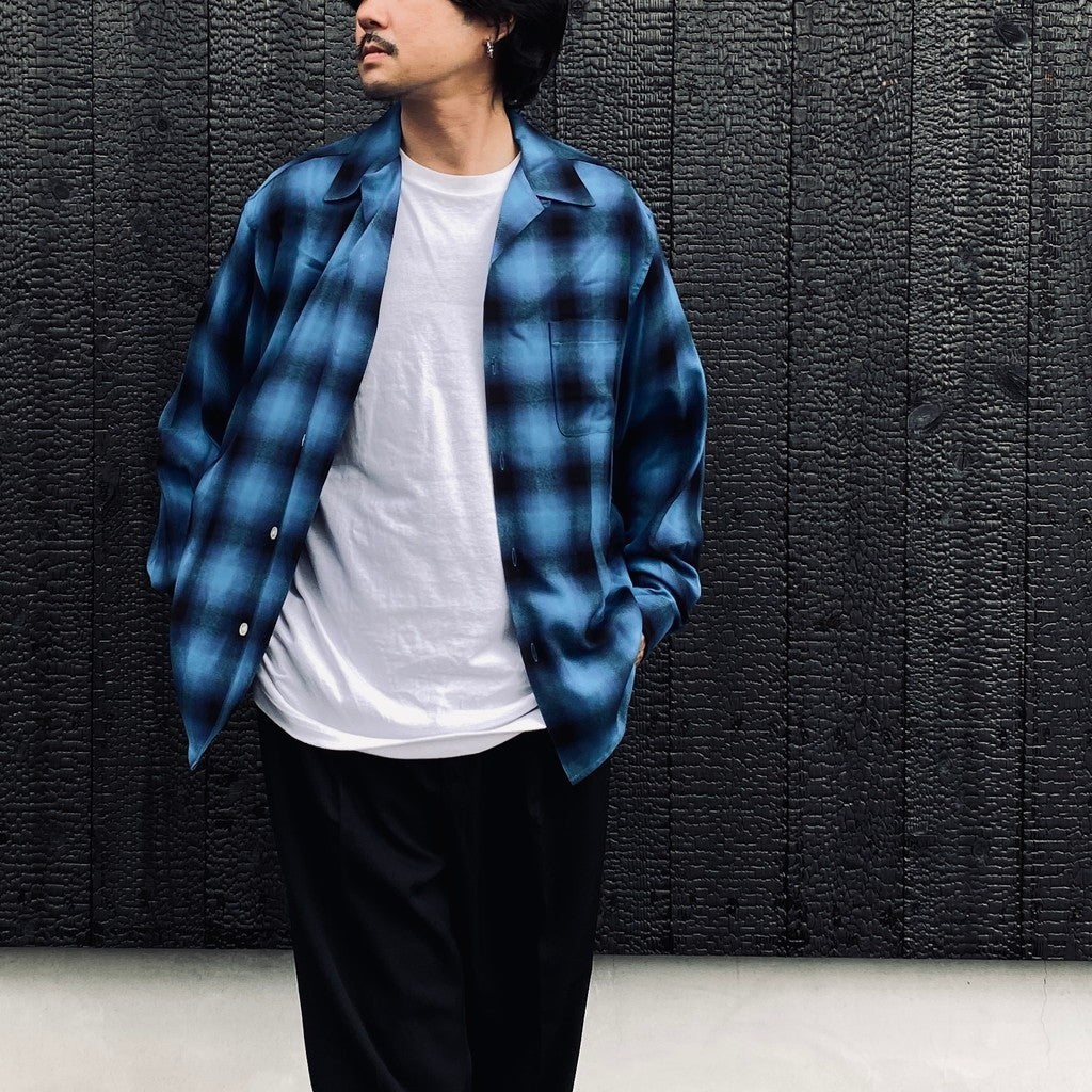 OMBRE CHECK OPEN COLLAR SHIRT L/S ( TYPE-5 ) #BLUE [26FW-WMS-OC08]
