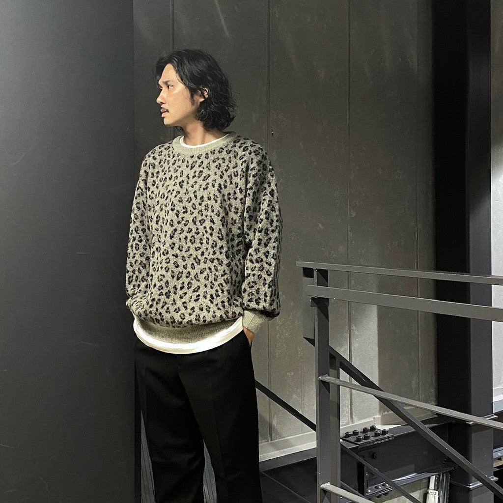 豹紋馬海毛圓領毛衣 #灰色 [24FW-WMK-KN11]