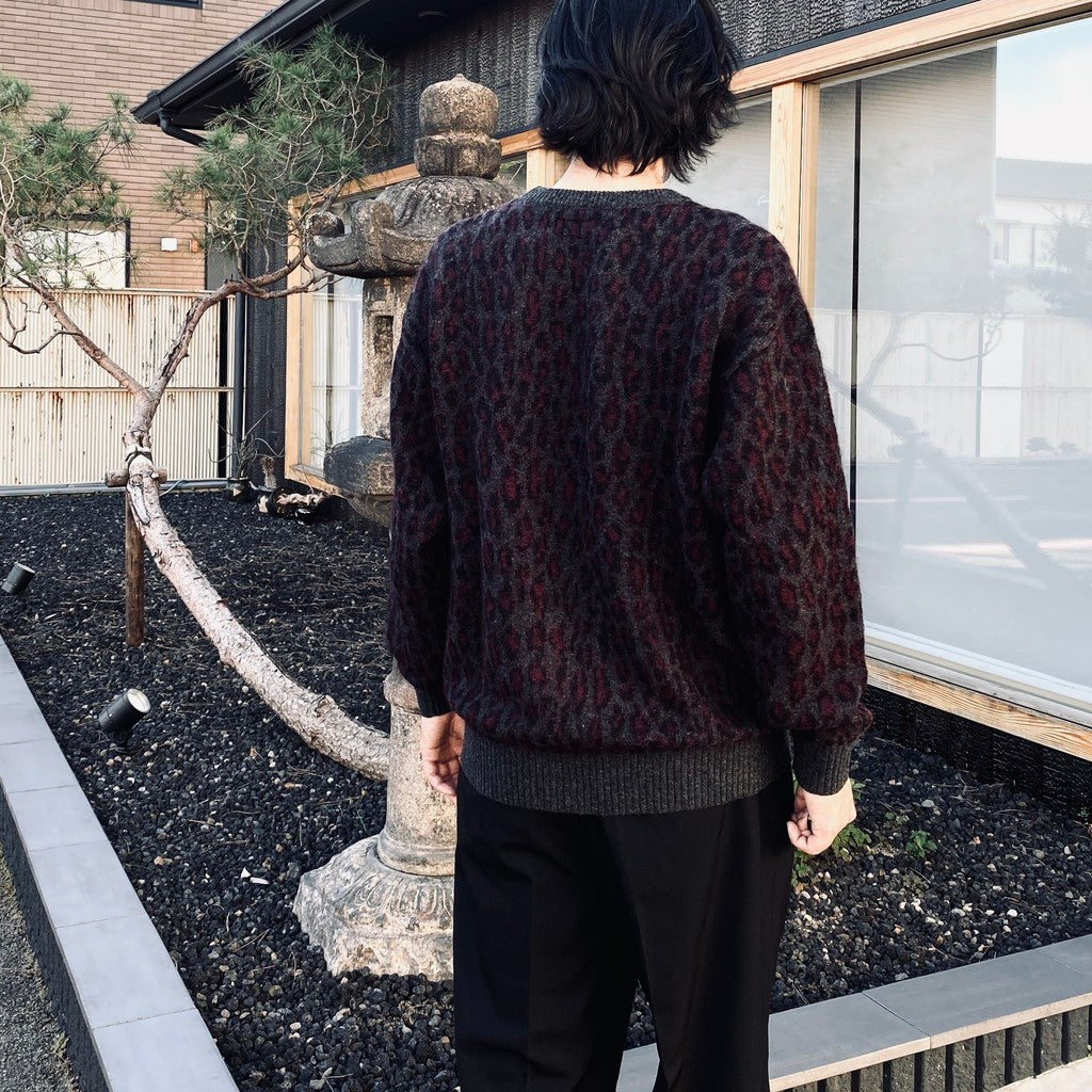LEOPARD MOHAIR JACQUARD CREW NECK SWEATER #CHARCOAL [26FW-WMK-KN16]