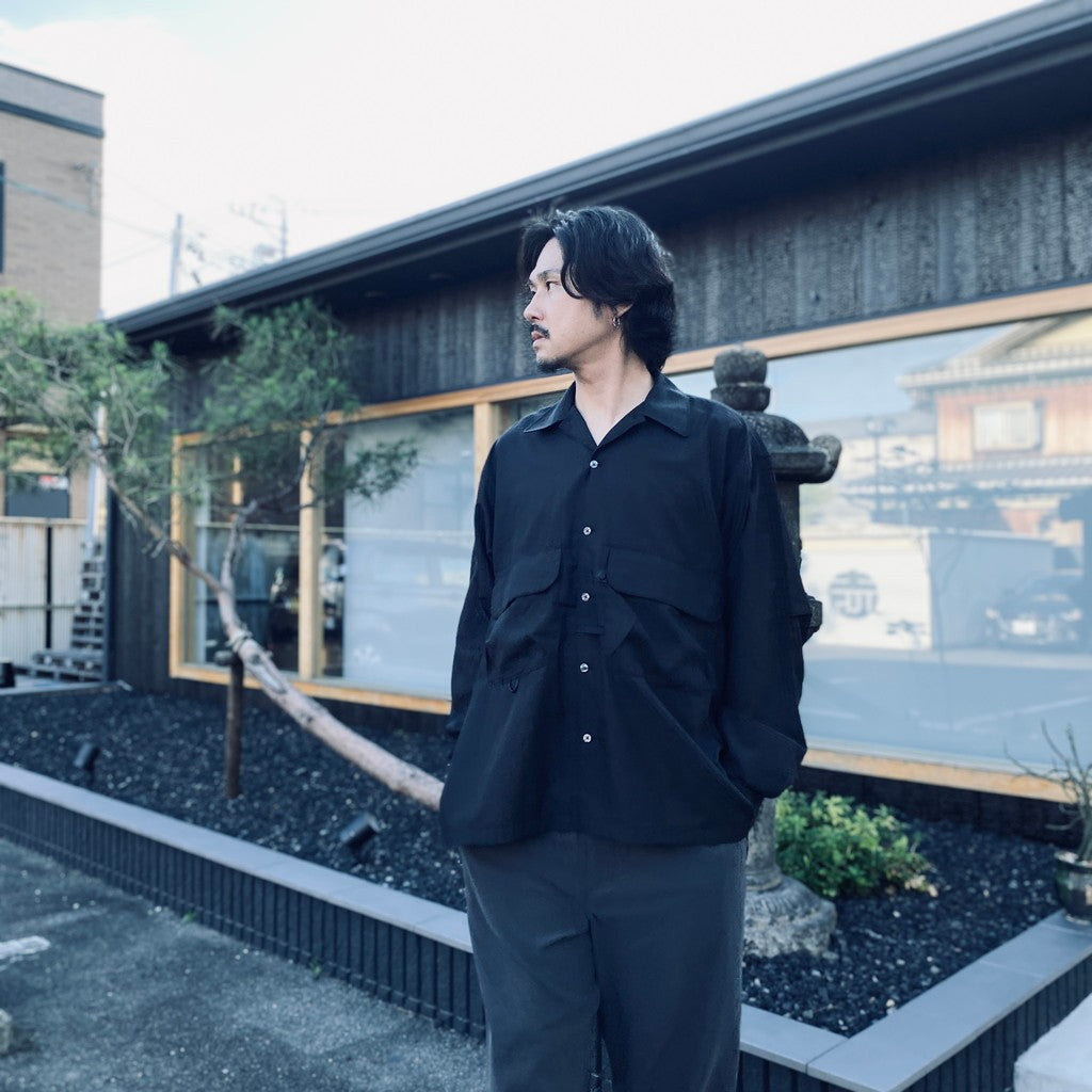TECH SPORTS OPEN COLLAR SHIRT L/S SOLID #BLACK [BE-82026W]