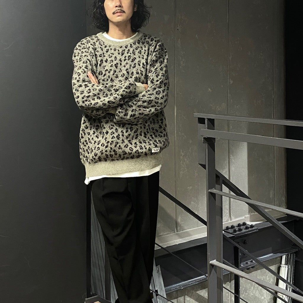 豹紋馬海毛圓領毛衣 #灰色 [24FW-WMK-KN11]