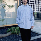 TECH REGULAR COLLAR SHIRT L/S STRIPE #SAX [BE-83026W]