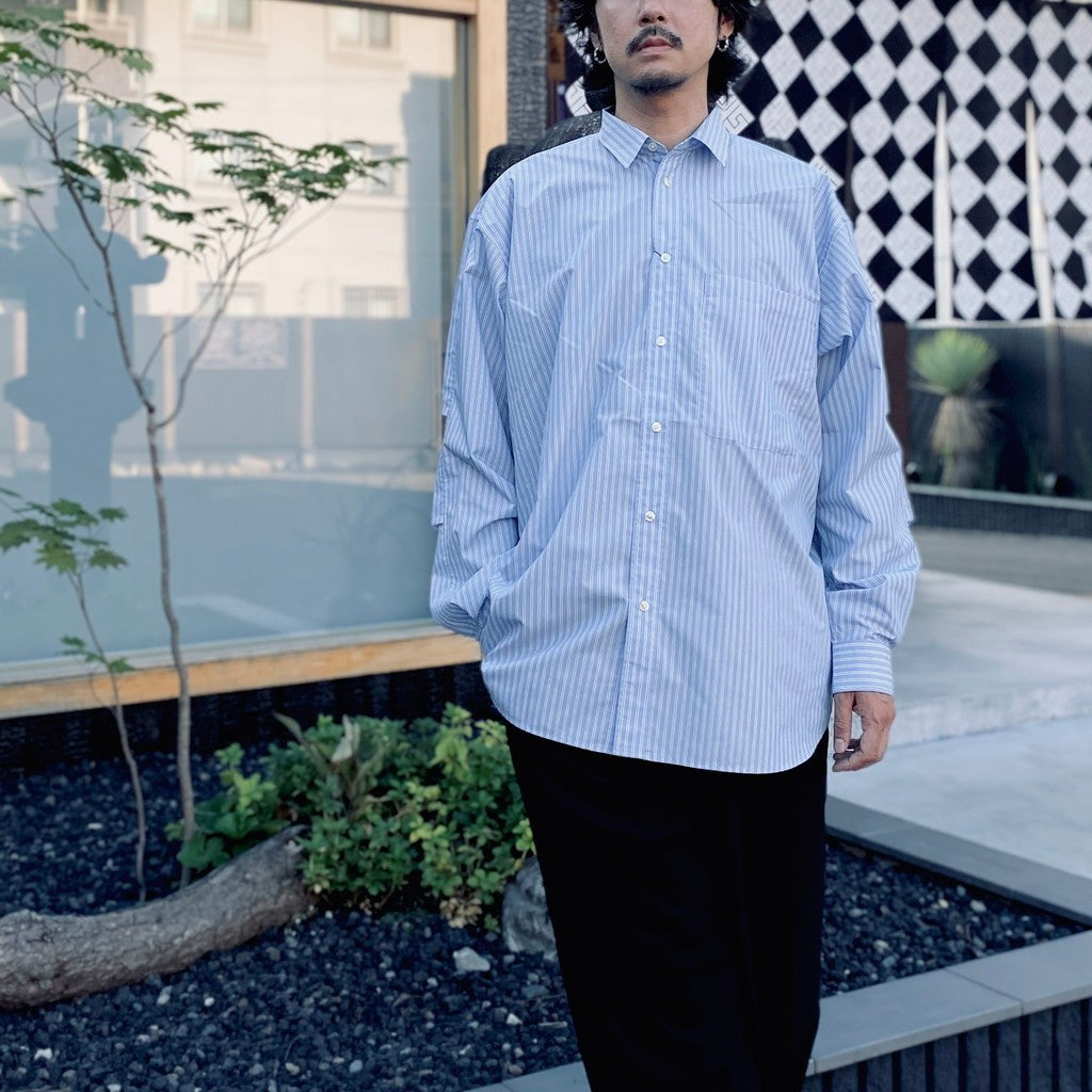 TECH REGULAR COLLAR SHIRT L/S STRIPE #SAX [BE-83026W]