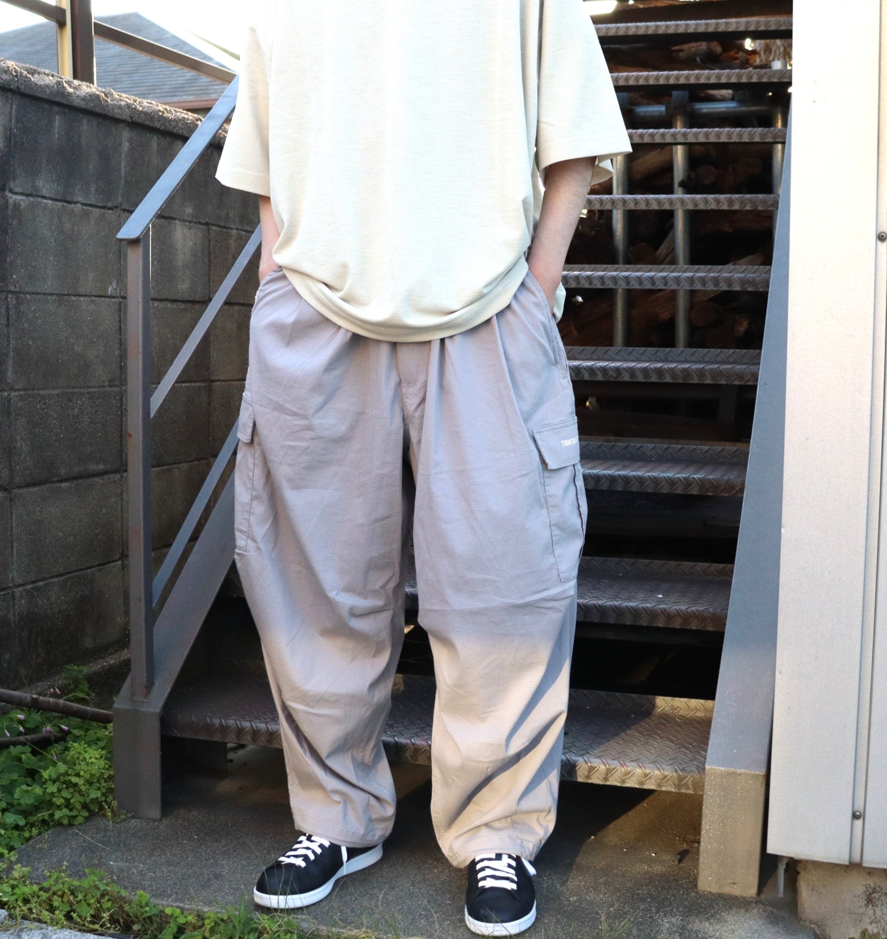 SEERSUCKER CARGO BALLOON PANTS #Grey [SU25-B06]