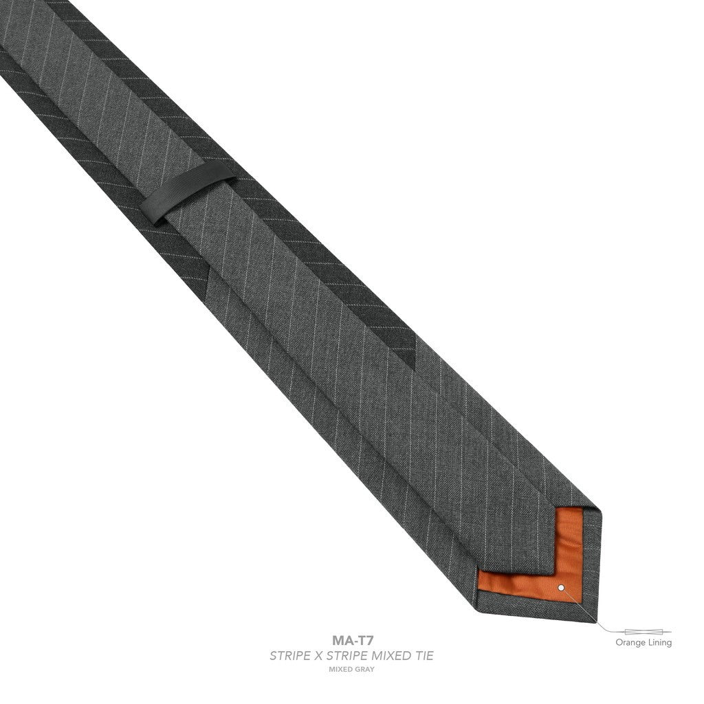 "MA-T7" 條紋 x 條紋混搭領帶 #MIXED GRAY [GOOPI-25SS-JUN-03]