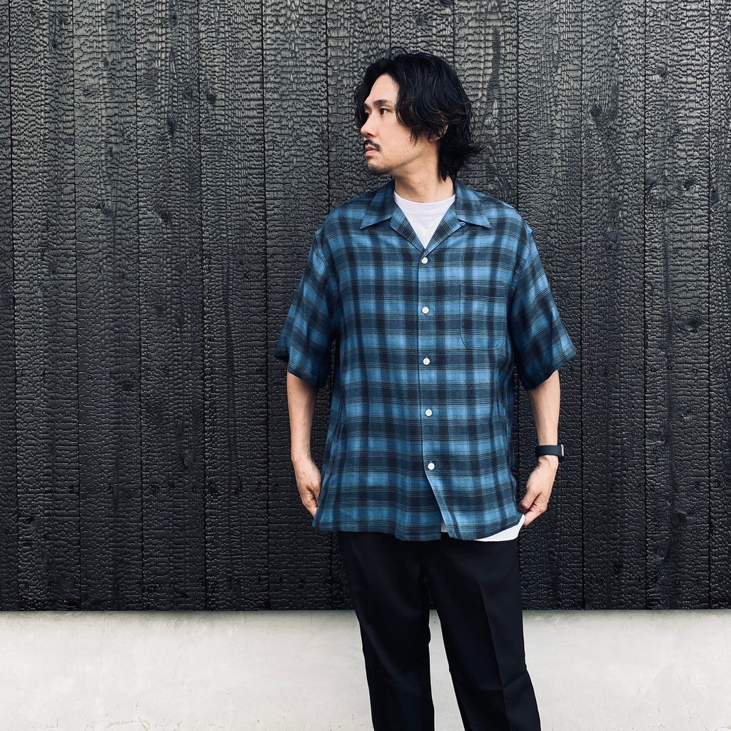 OMBRE CHECK OPEN COLLAR SHIRT S/S ( TYPE-3 ) #BLUE [26SS-WMS-OC14]