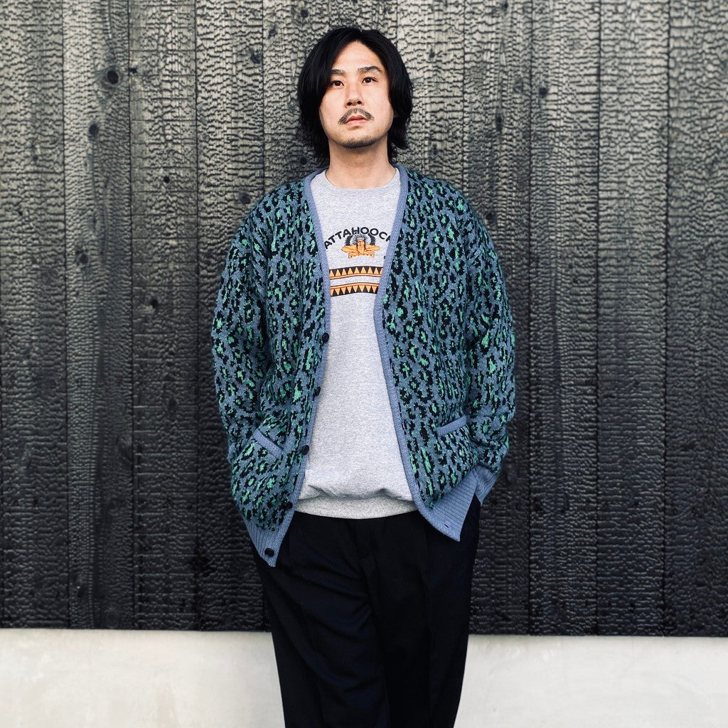 LEOPARD MOHAIR JACQUARD CARDIGAN #BLUE [26FW-WMK-KN17]