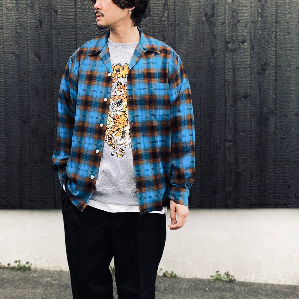 OMBRE CHECK OPEN COLLAR SHIRT L/S ( TYPE-1 ) #BLUE [26SS-WMS-OC11