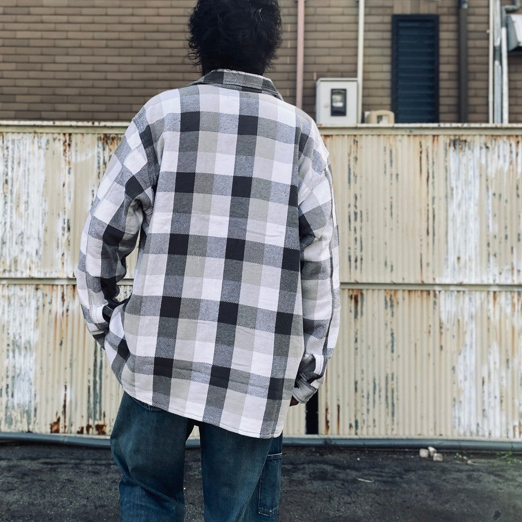 格紋法蘭絨襯衫 #灰×白 [BW252-CFS]