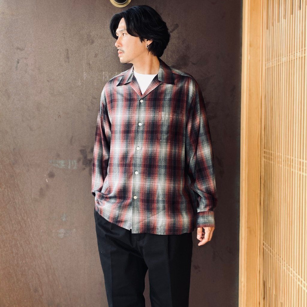 OMBRE CHECK OPEN COLLAR SHIRT L/S ( TYPE-1 ) #RED [26FWE-WMS-OC01]