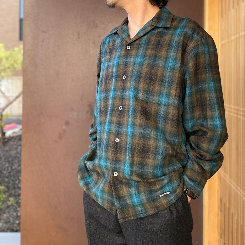 PENDLETON | WOOL OMBRE CHECK OPEN COLLAR SHIRT L/S ( TYPE-1 ) #BROWN / BLUE [26FW-WMS-PE01]