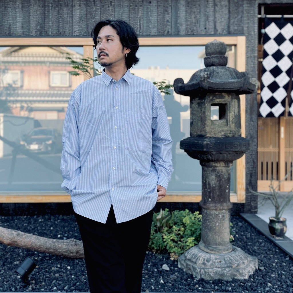 TECH REGULAR COLLAR SHIRT L/S STRIPE #SAX [BE-83026W