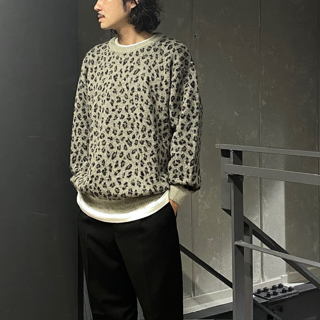 豹紋馬海毛圓領毛衣 #灰色 [24FW-WMK-KN11]