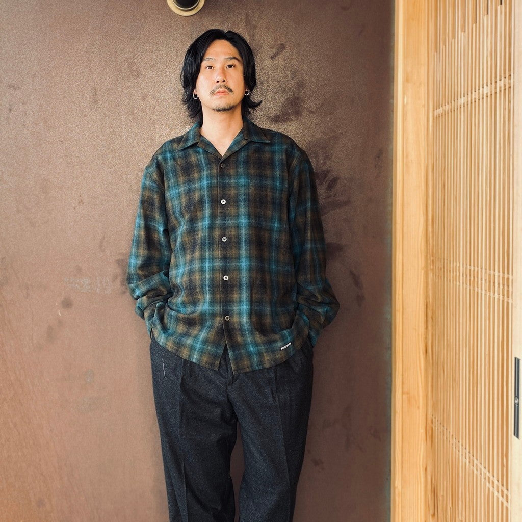 PENDLETON | WOOL OMBRE CHECK OPEN COLLAR SHIRT L/S ( TYPE-1 ) #BROWN / BLUE [26FW-WMS-PE01]