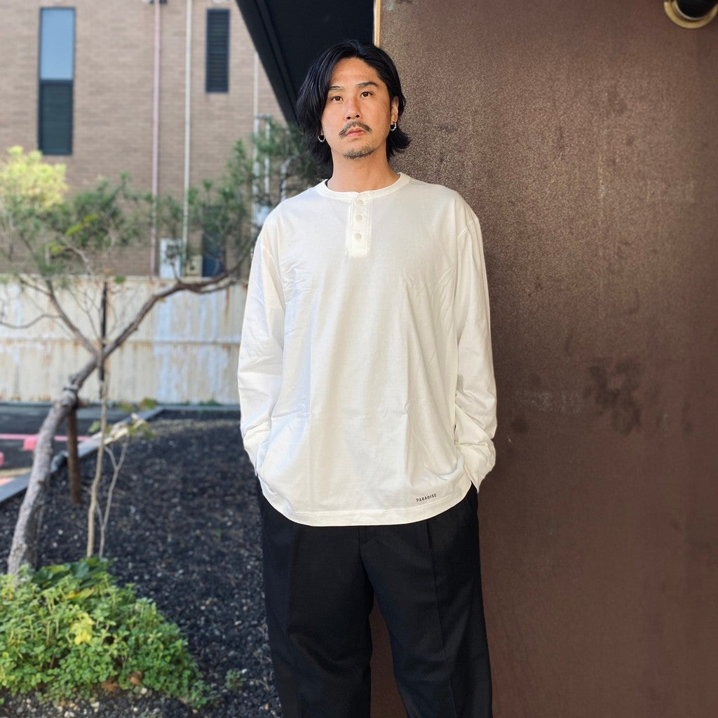 HEALTHKNIT | HENRY NECK LONG SLEEVE T-SHIRT #WHITE [26FW-WMT-HK01]