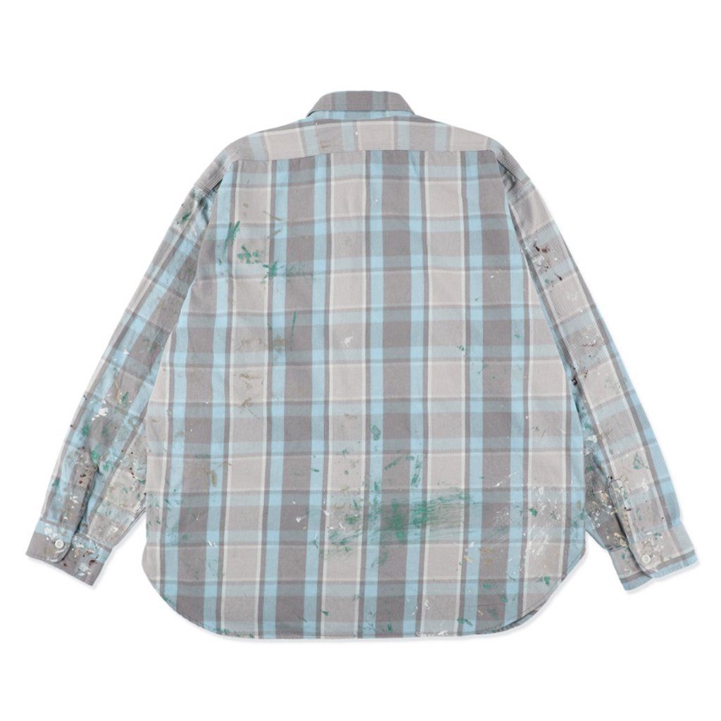 PAINTER'S PAINT STAINED FLANNEL SHIRT #AGED L.BLUE×O.WHITE [BW252