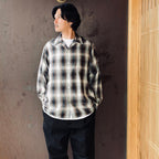OMBRE CHECK OPEN COLLAR SHIRT L/S ( TYPE-2 ) #BROWN [26FWE-WMS-OC02]