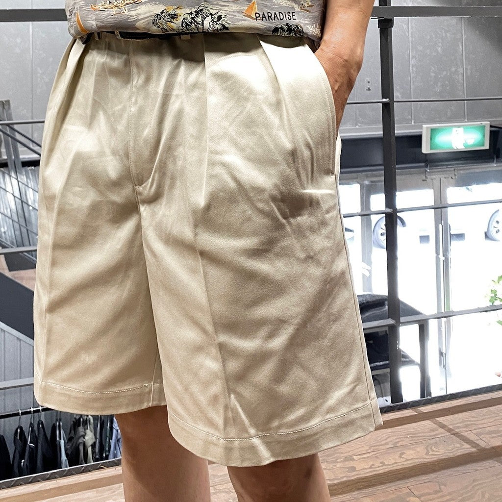 雙褶斜紋棉布短褲 #白色 [24SS-WMP-PT12]