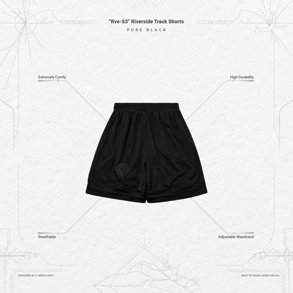 "Rve-S3" Riverside Track Shorts #純黑色 [GOOPI-24SS-AUG-04]
