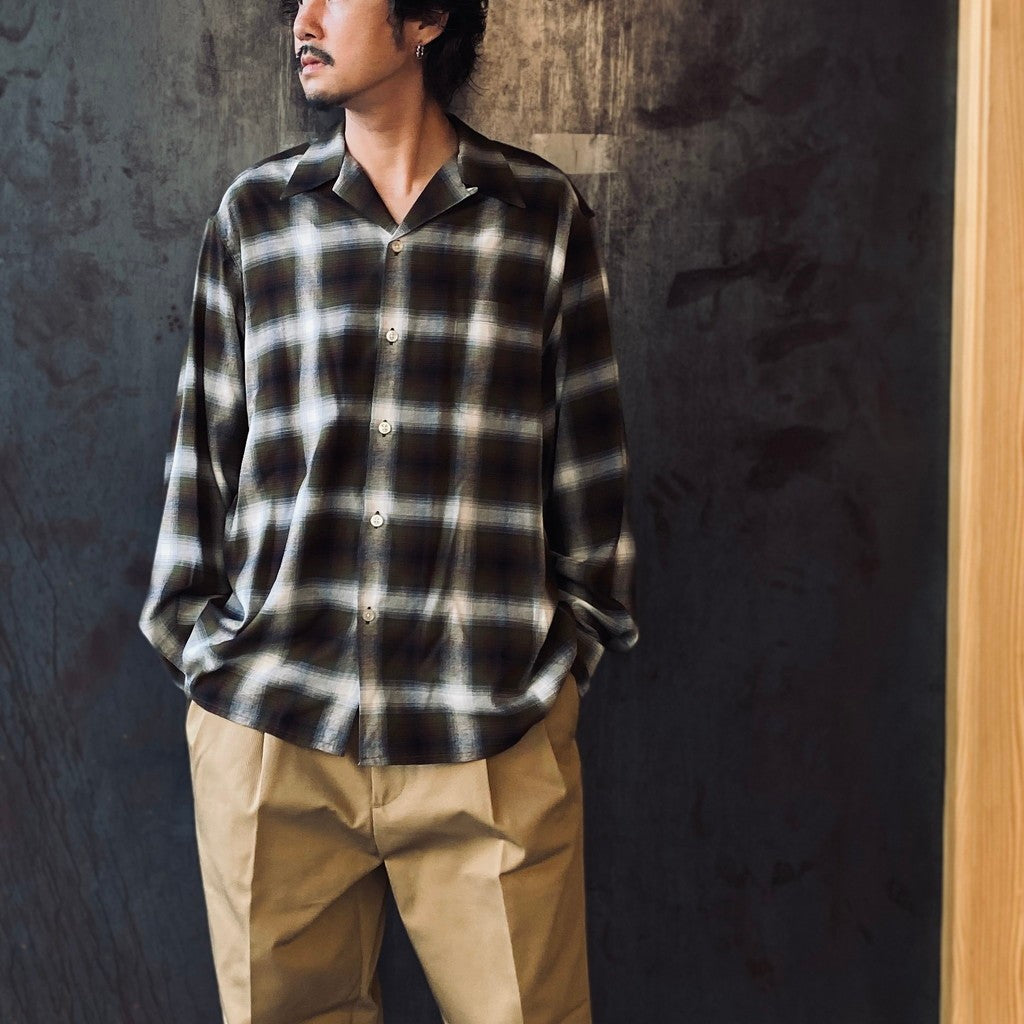 OMBRE CHECK OPEN COLLAR SHIRT L/S ( TYPE-1 ) #KHAKI [25FW-WMS-OC05