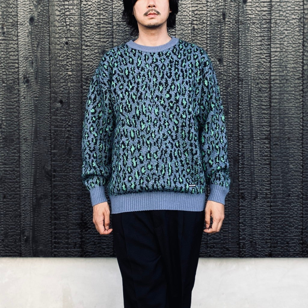 LEOPARD MOHAIR JACQUARD CREW NECK SWEATER #BLUE [26FW-WMK-KN16]
