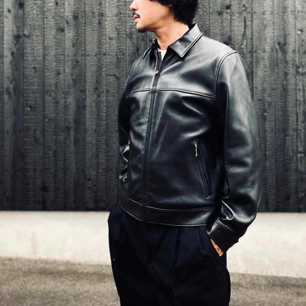 SINGLE RIDERS LEATHER JACKET ( TYPE-2 ) #BLACK [26FWE-WMO-BL04]