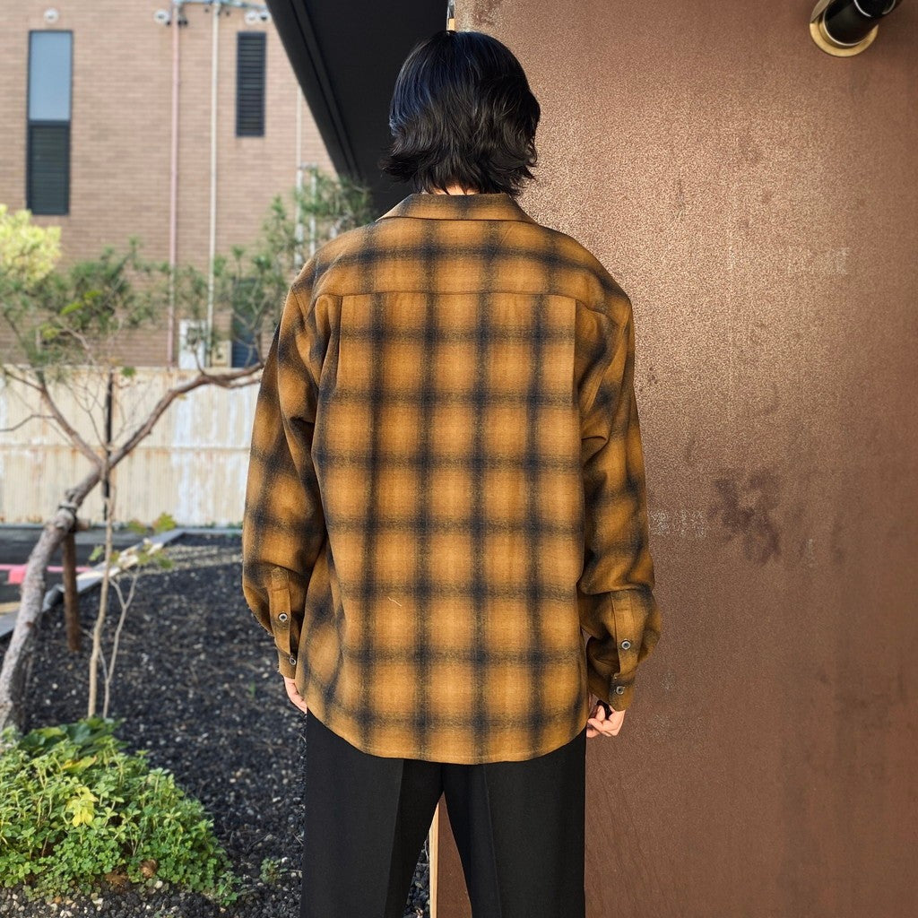PENDLETON | WOOL OMBRE CHECK OPEN COLLAR SHIRT L/S ( TYPE-2 ) #LT-BROWN [26FW-WMS-PE02]
