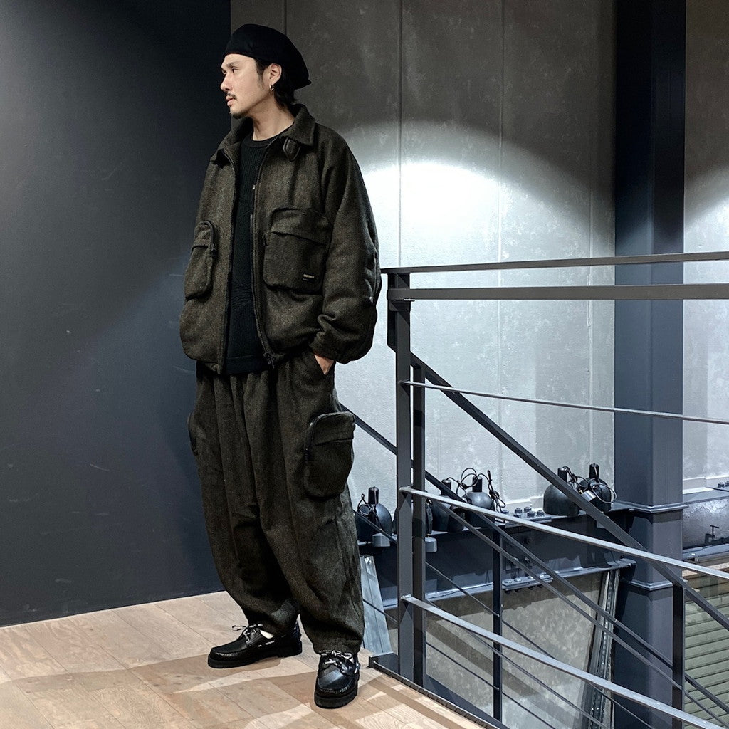 TWEED CARGO PANTS #OLIVE [FW23-B01]