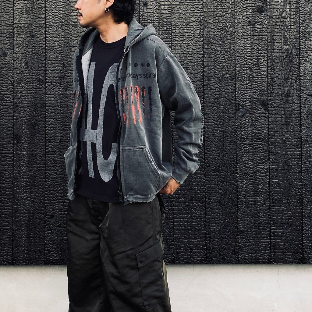 Bootleg Zip Up Hoodie With Damaged (ERROR S) #AGEDBLACK [M-P4-BG8]
