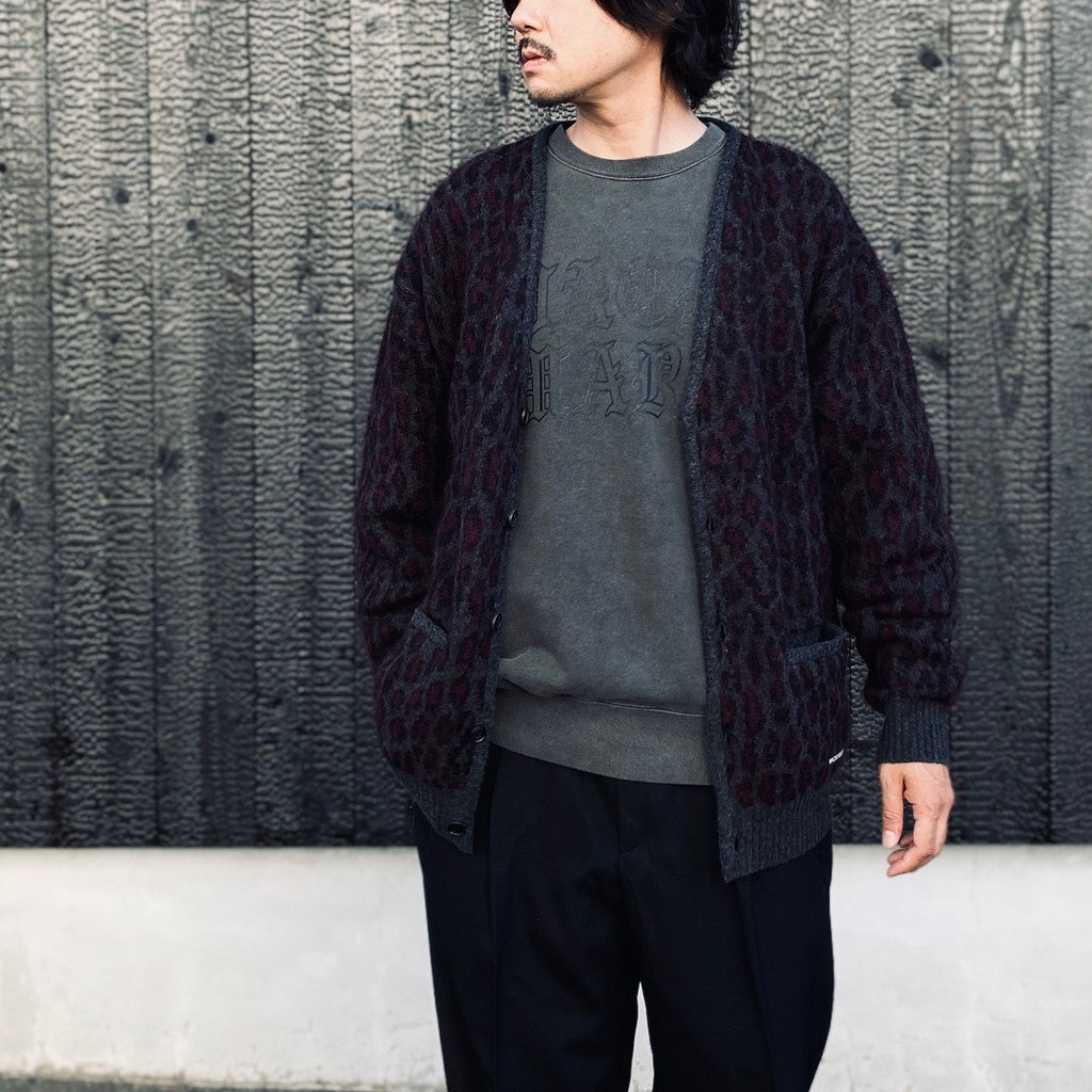 LEOPARD MOHAIR JACQUARD CARDIGAN #CHARCOAL [26FW-WMK-KN17]