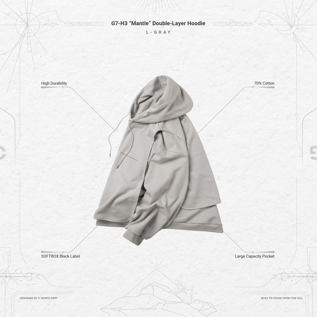 G7-H3 「Ｍantle」 Double-Layer Hoodie #L-GRAY [GOOPI-23AW-JAN-03]