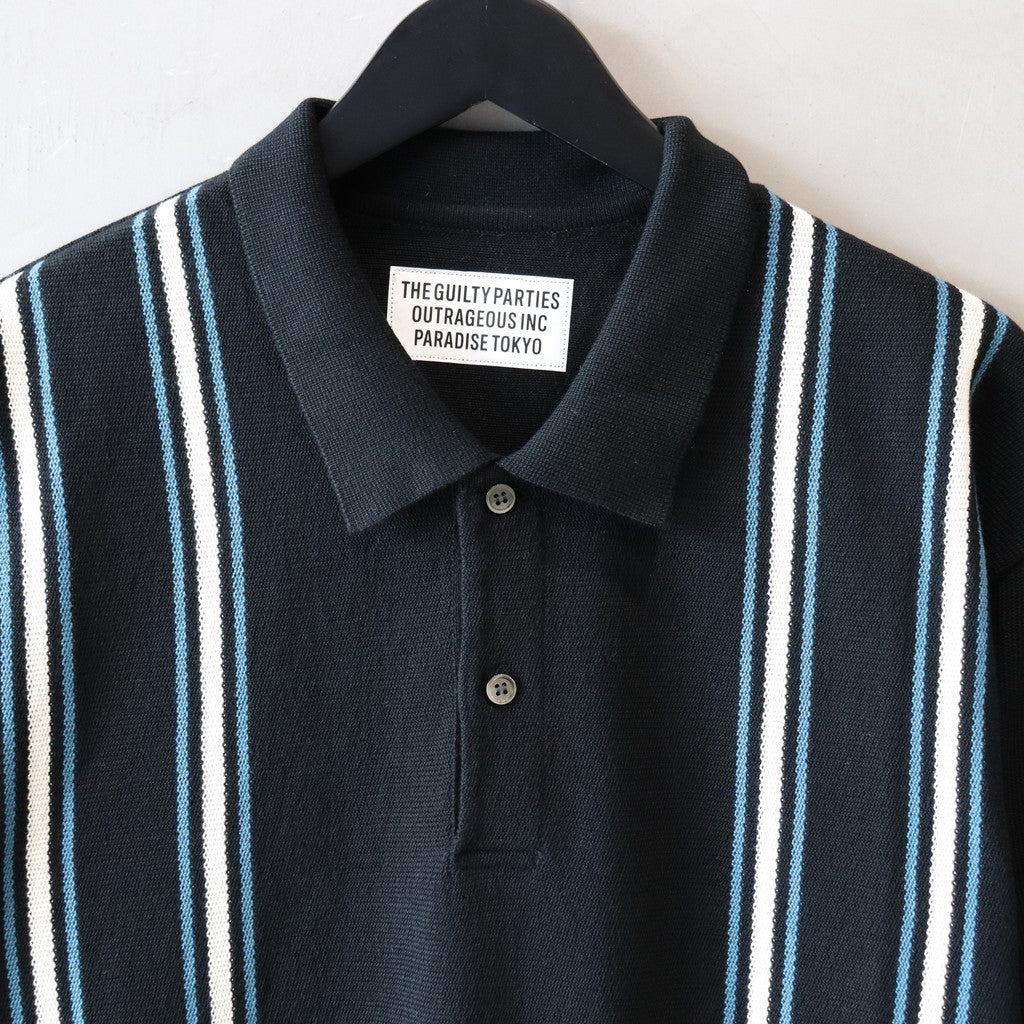 條紋針織 POLO 衫 #黑色 [24SS-WMK-KN12]