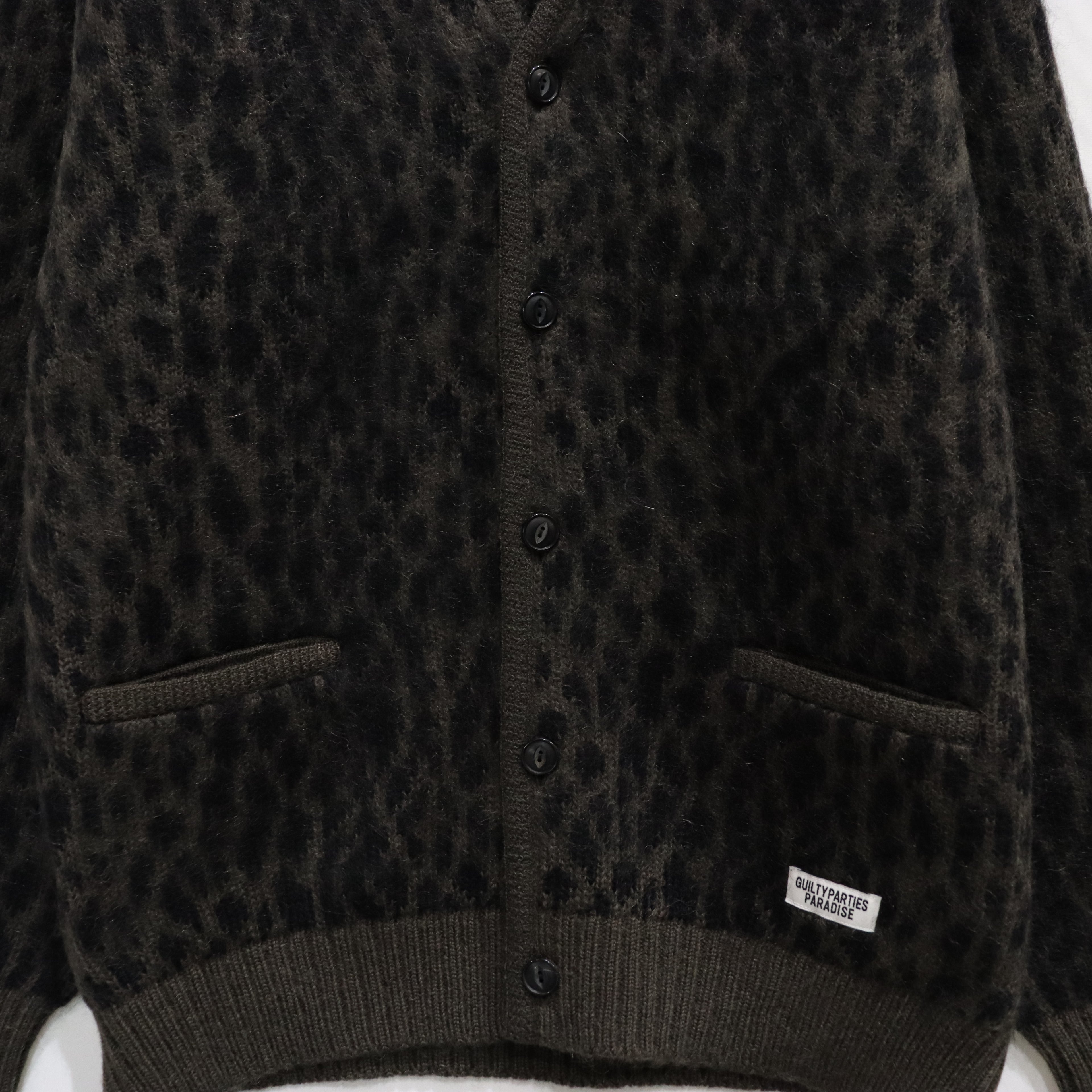 LEOPARD HEAVY MOHAIR CARDIGAN #KHAKI [23FW-WMK-KN15]
