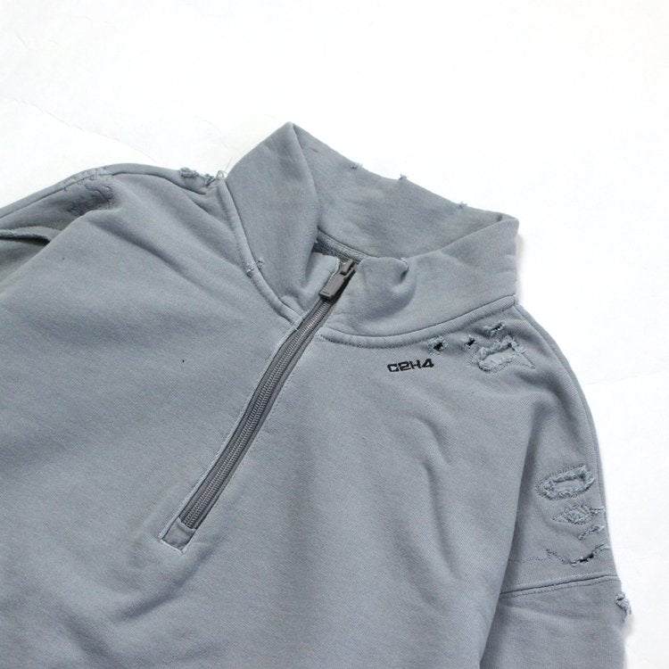 C2H4 | シーツーエイチフォー RUIN DISTRESSED ZIP-UP CREWNECK #GRAY