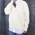 不對稱 V 針織 #白色 [SC2210-KN01]