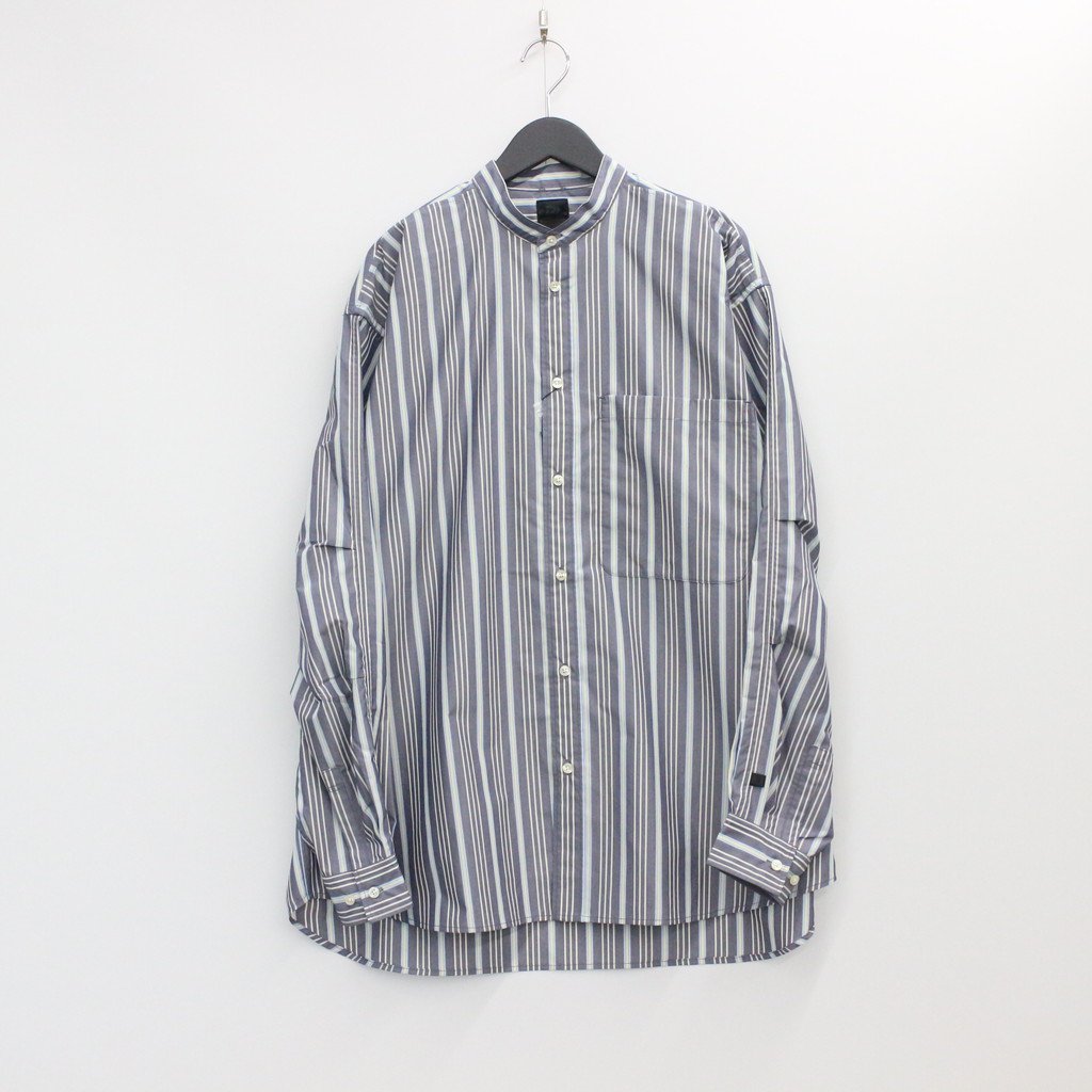 TECH BAND COLLAR SHIRTS L/S STRIPE #NAVY [BE-92022W]